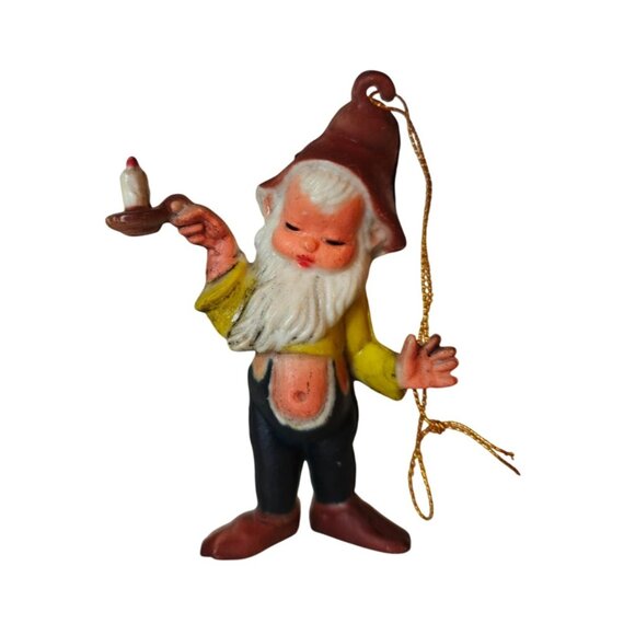 Vintage Elf Gnome Figurine Christmas Plastic Ornament Holding Candle Hong Kong - Picture 5 of 6